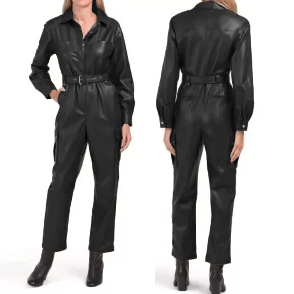 NEW '7 for All Mankind' Faux Leather jumpsuit, Black- Size M - Picture 1 of 16
